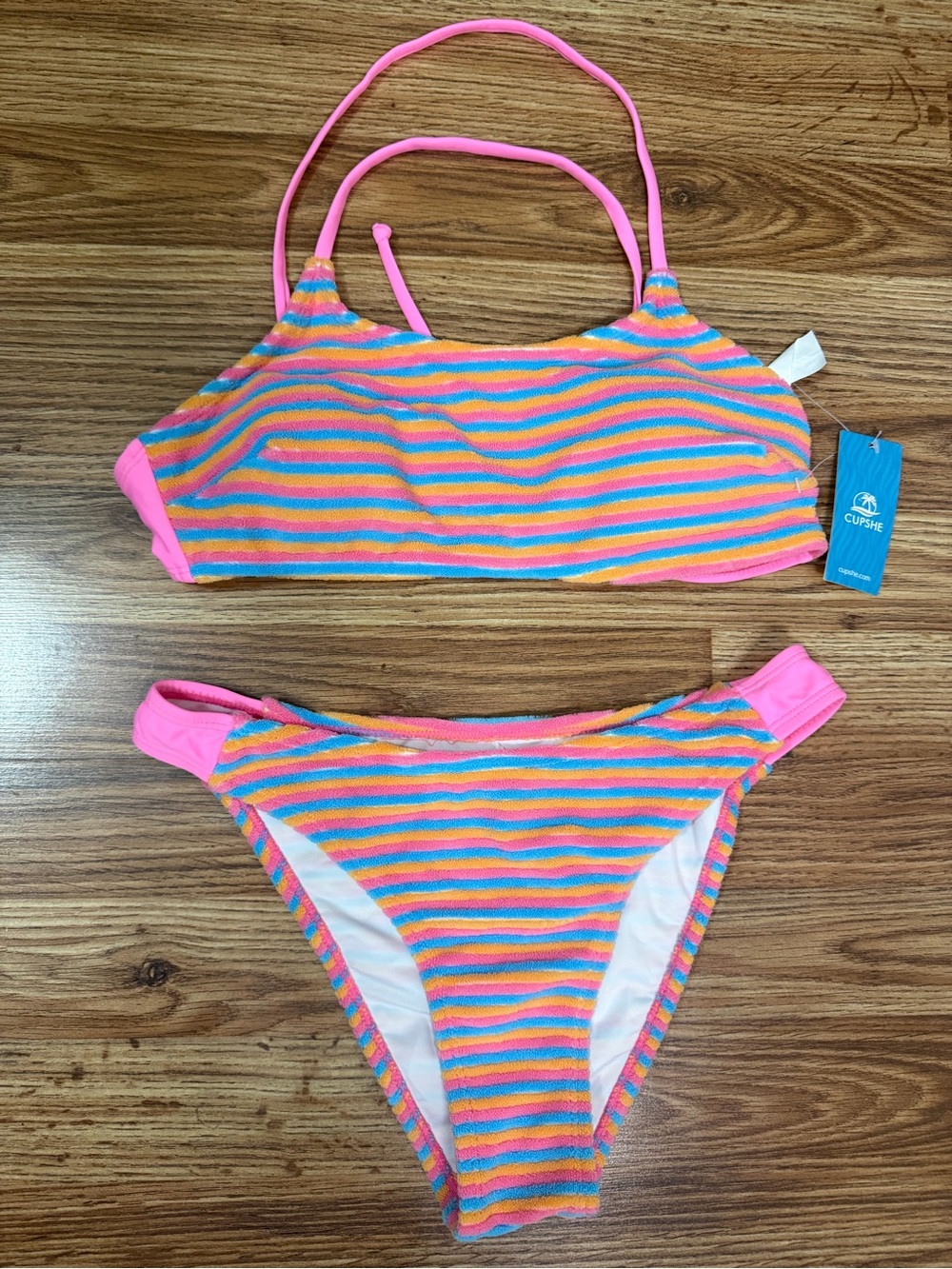 Cupshe Pink Stripe Terrycloth Bikini NWT
